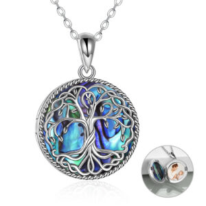 Tree of Life Locket Necklace Jewelry Sterling Silver Celtic Family Tree Abalone Shell Lockets
